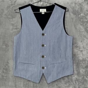 The Children's Place Vest Boys 12 Blue White Stripe Button Front Cotton V Neck